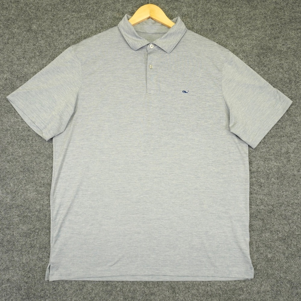 Vineyard Vines Polo Shirt Mens Large Blue Striped Performance Short Sleeve - Picture 2 of 10